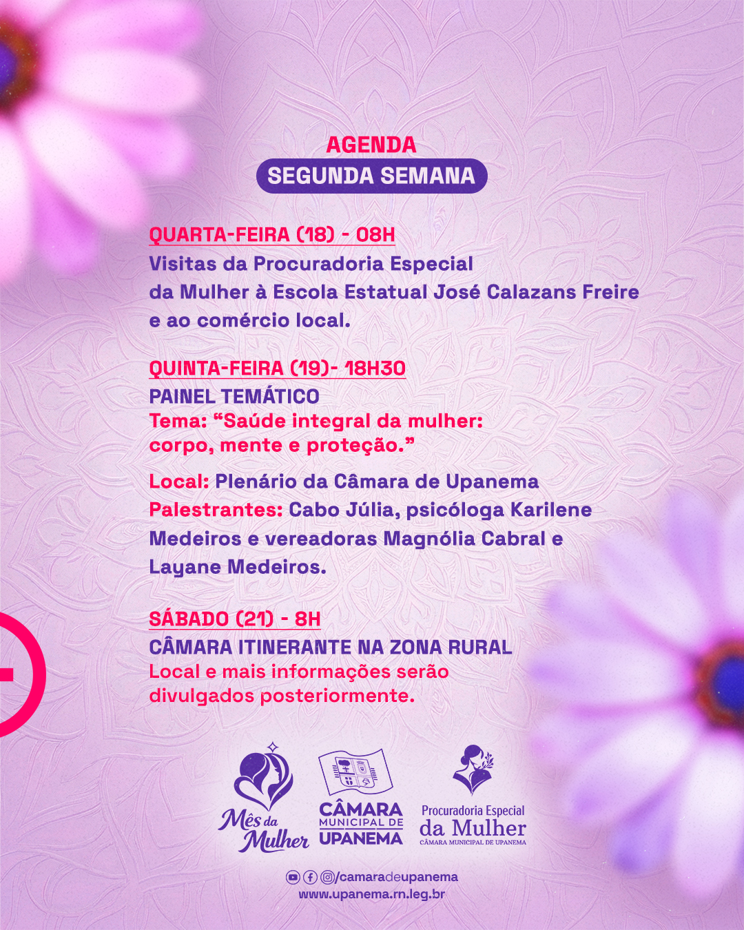 Programação do Mês da Mulher terá continuidade na próxima semana